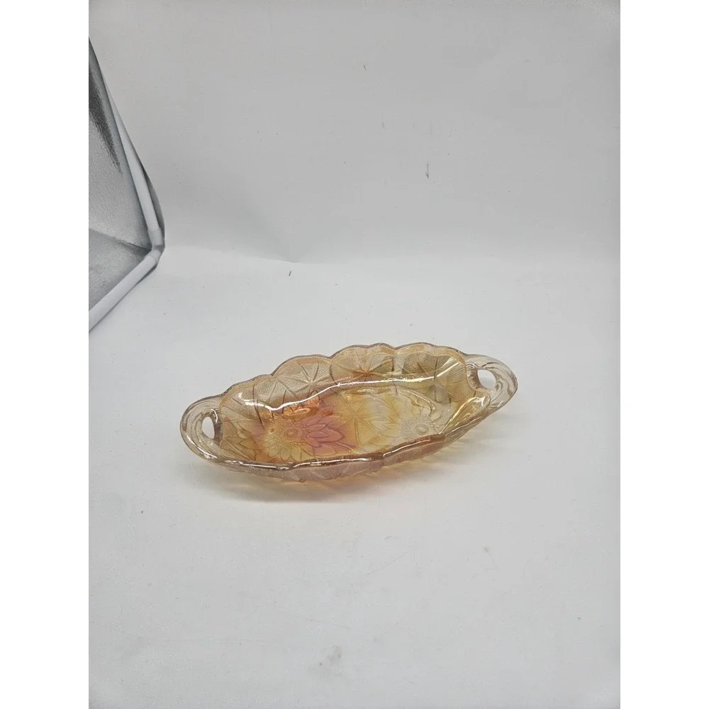 vintage Indiana Glass Company iridescent marigold carnival glass dish